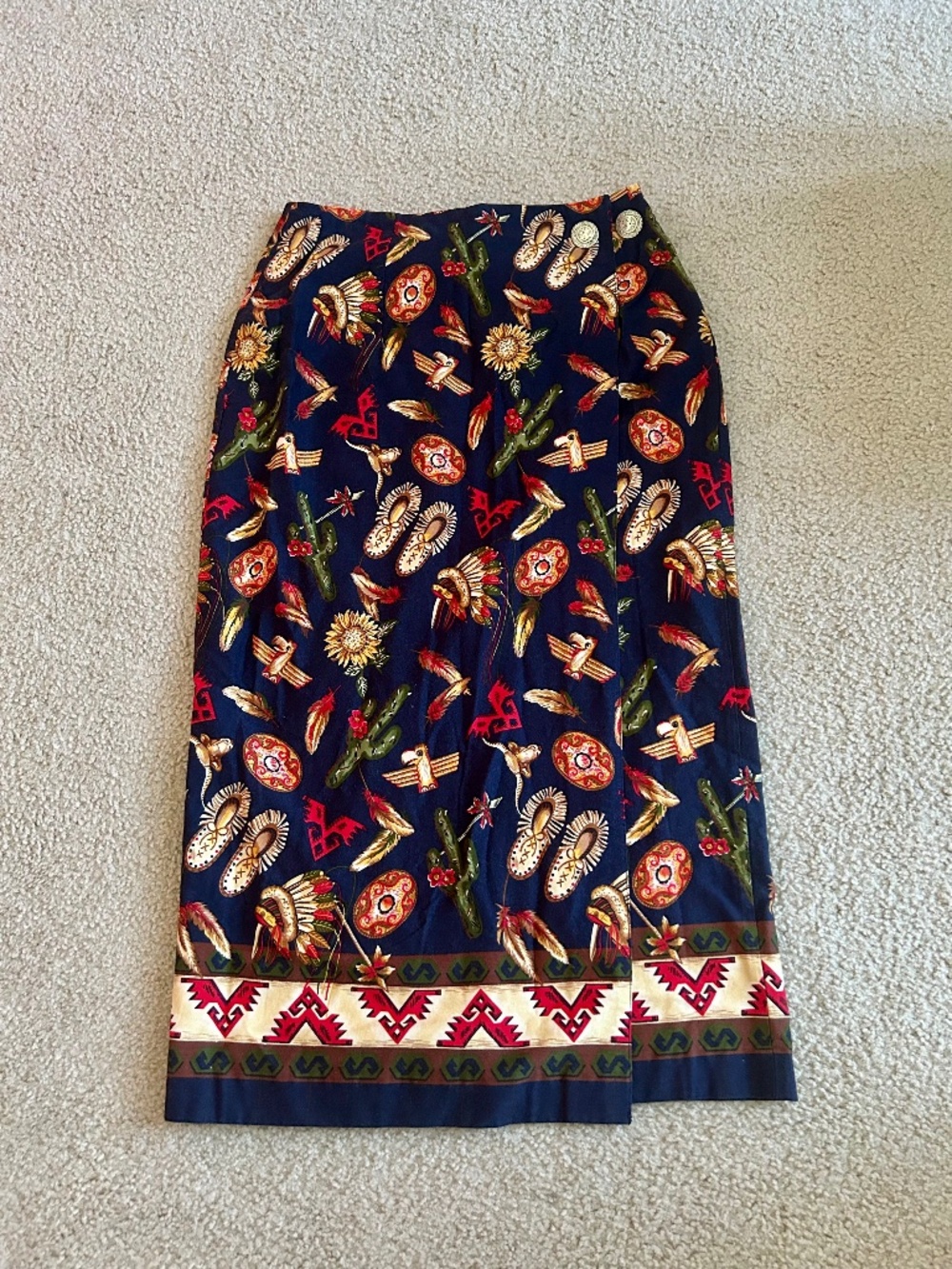 The Eagle’s Eye Faux Wrap Maxi Skirt 100% Cotton Sz 14 Southwestern Motif